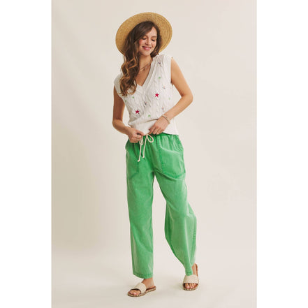 Kelly - Green Wide Leg Cotton Pants