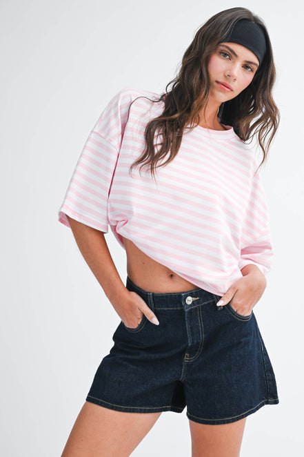 Stacie - Oversized Stripe Boyfriend Tee