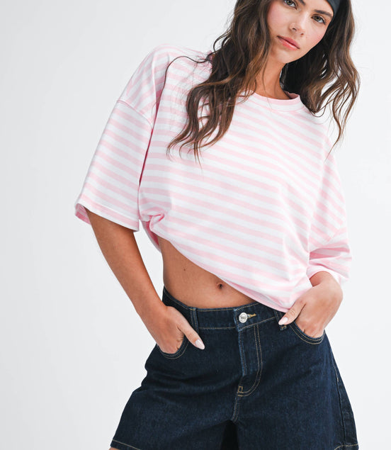 Stacie - Oversized Stripe Boyfriend Tee