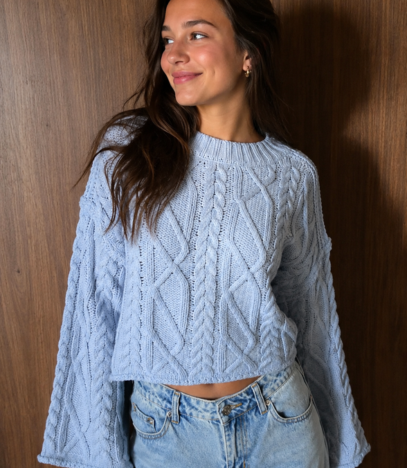 Bluebell Cable Knit Cropped Sweater