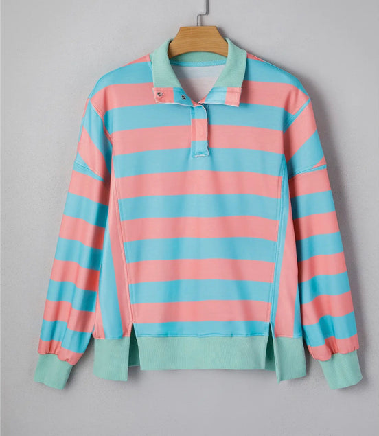 Bree -  Split Collar Striped Top