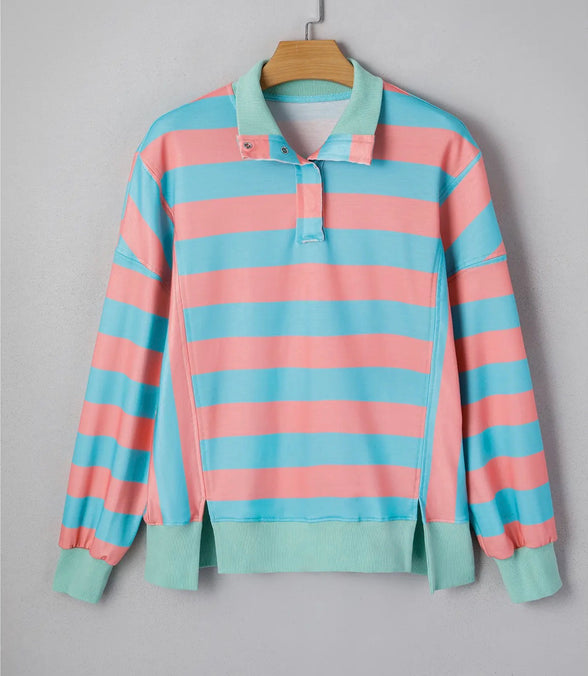 Bree -  Split Collar Striped Top