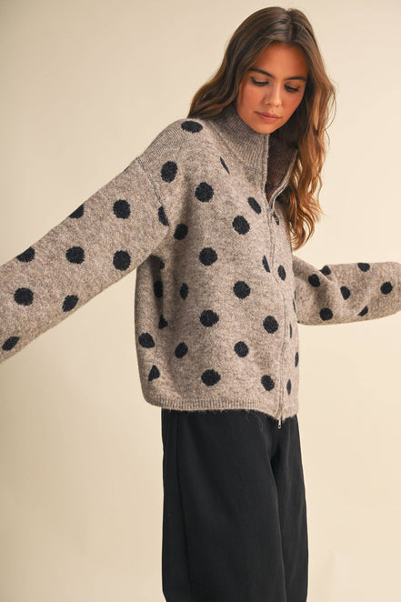 Mary Jane Double Zip Polka Dot Sweater
