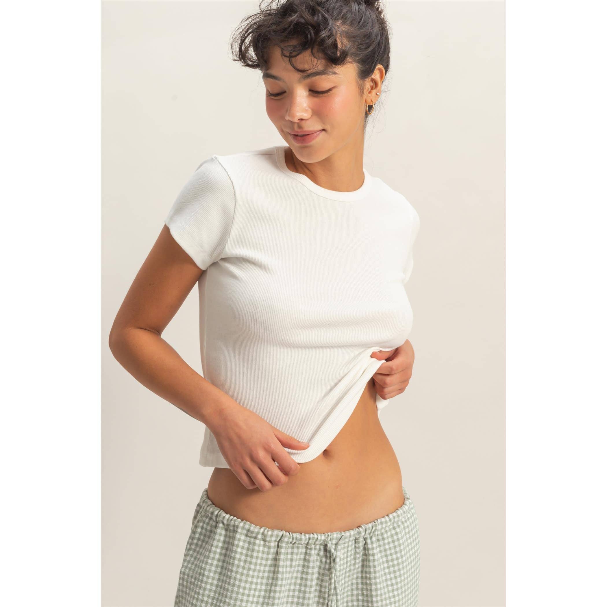 Lena - Ribbed Short Sleeve Tee