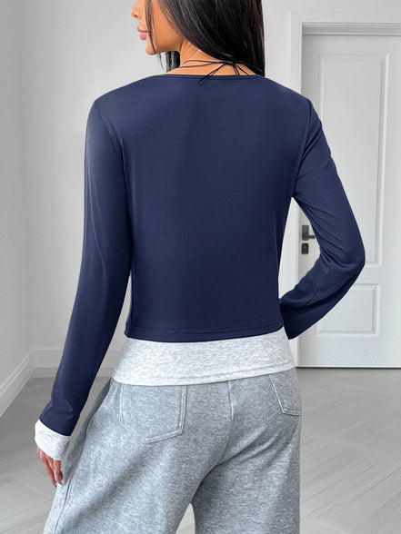 Mandy - Fitted Long Sleeve faux two-piece top