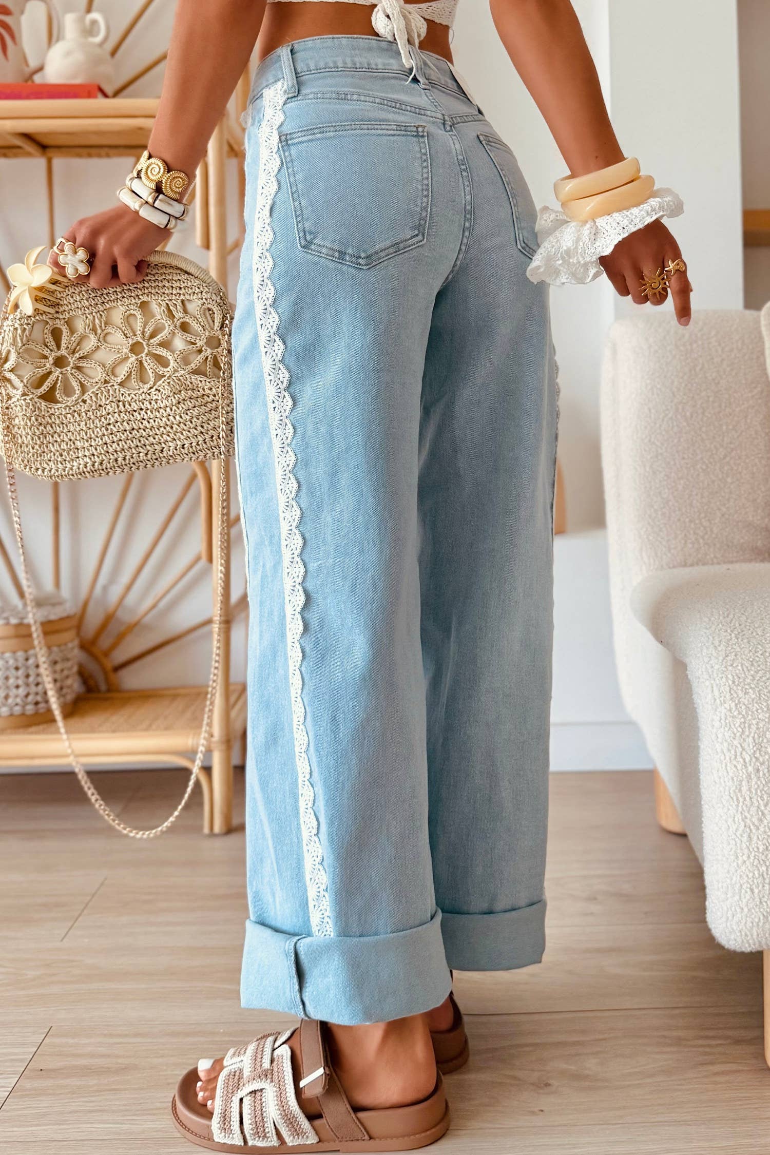 Willa - Lace Wide Leg Flare Denim Pants