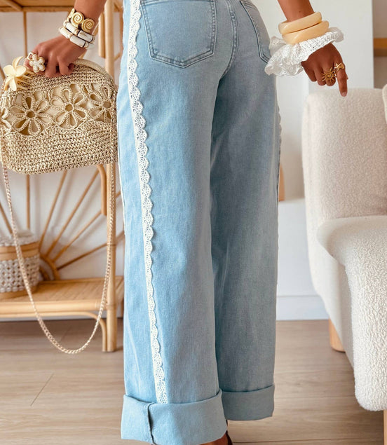 Willa - Lace Wide Leg Flare Denim Pants