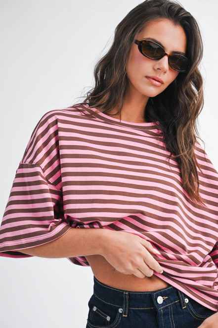 Stacie - Oversized Stripe Boyfriend Tee