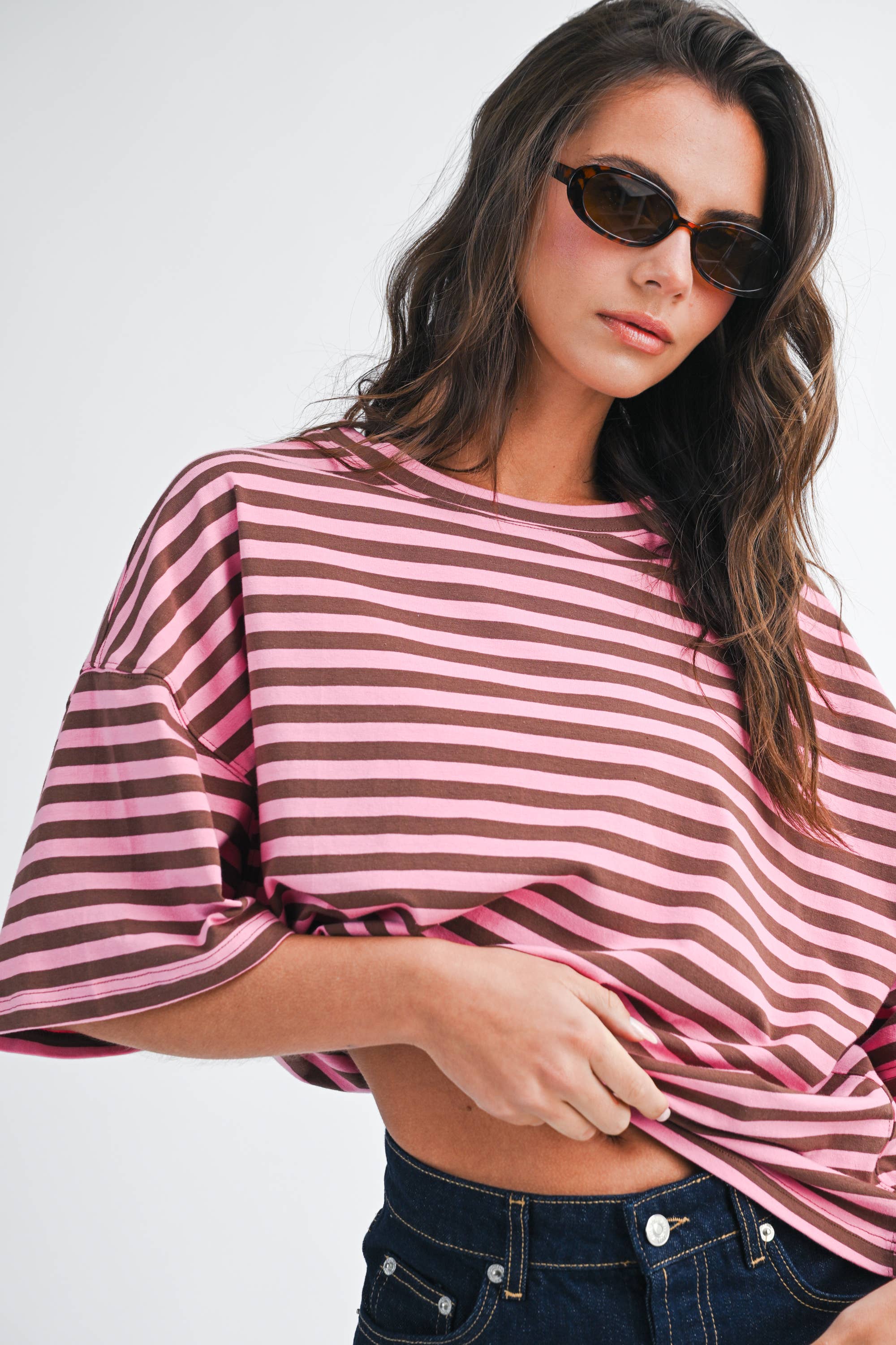 Stacie - Oversized Stripe Boyfriend Tee