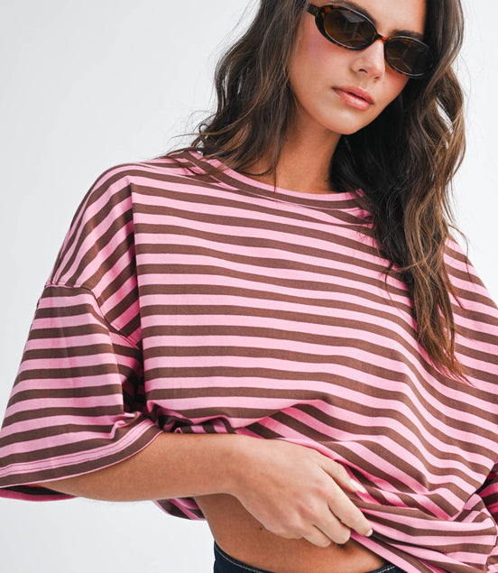 Stacie - Oversized Stripe Boyfriend Tee