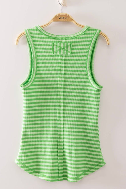 Beth - Striped Button Down Fitted Knit Tank Top