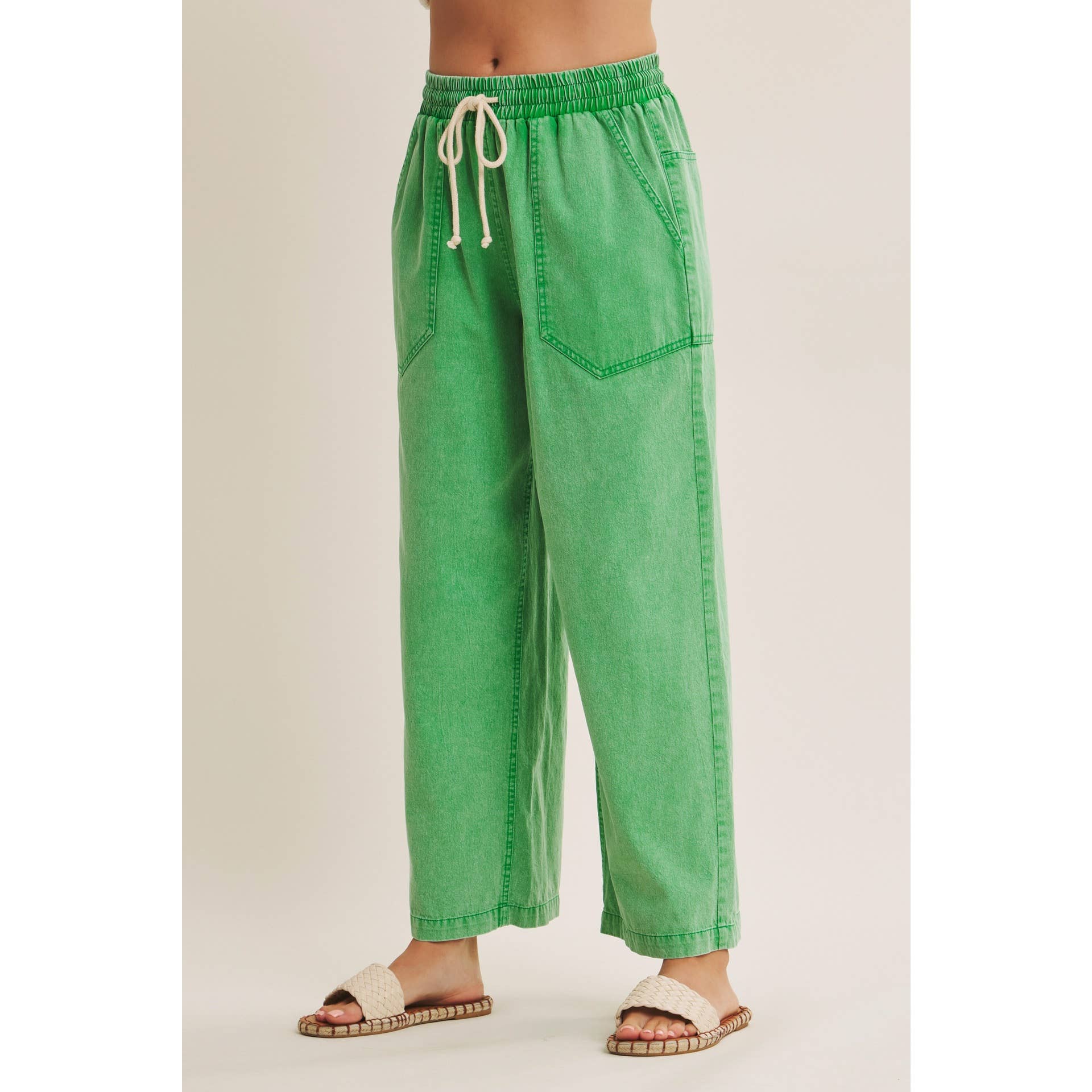 Kelly - Green Wide Leg Cotton Pants
