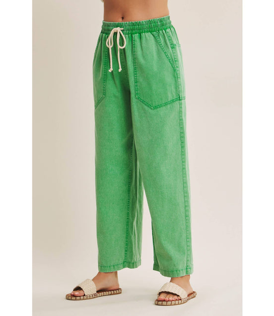 Kelly - Green Wide Leg Cotton Pants