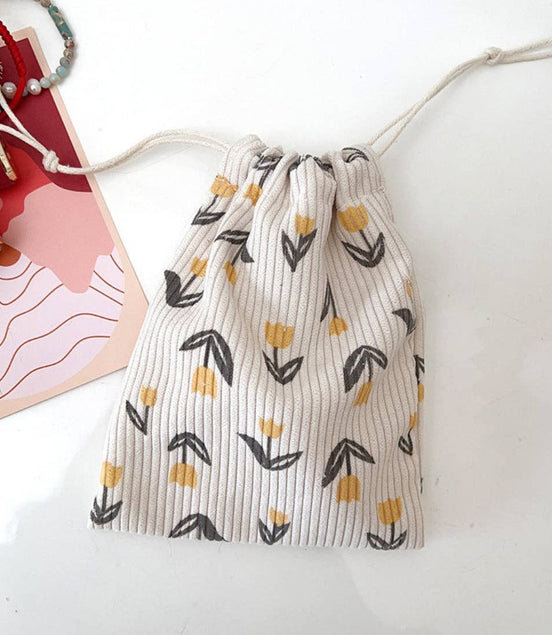 Junie - Floral Corduroy Drawstring Pouch