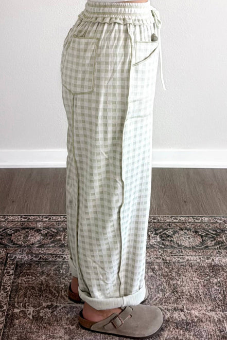 Claire Plaid Full-Length Lounge Barrel Pants