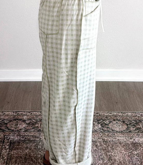 Claire Plaid Full-Length Lounge Barrel Pants
