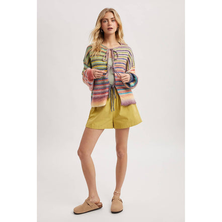 Taffy - Front Tie Rainbow Striped Cardigan