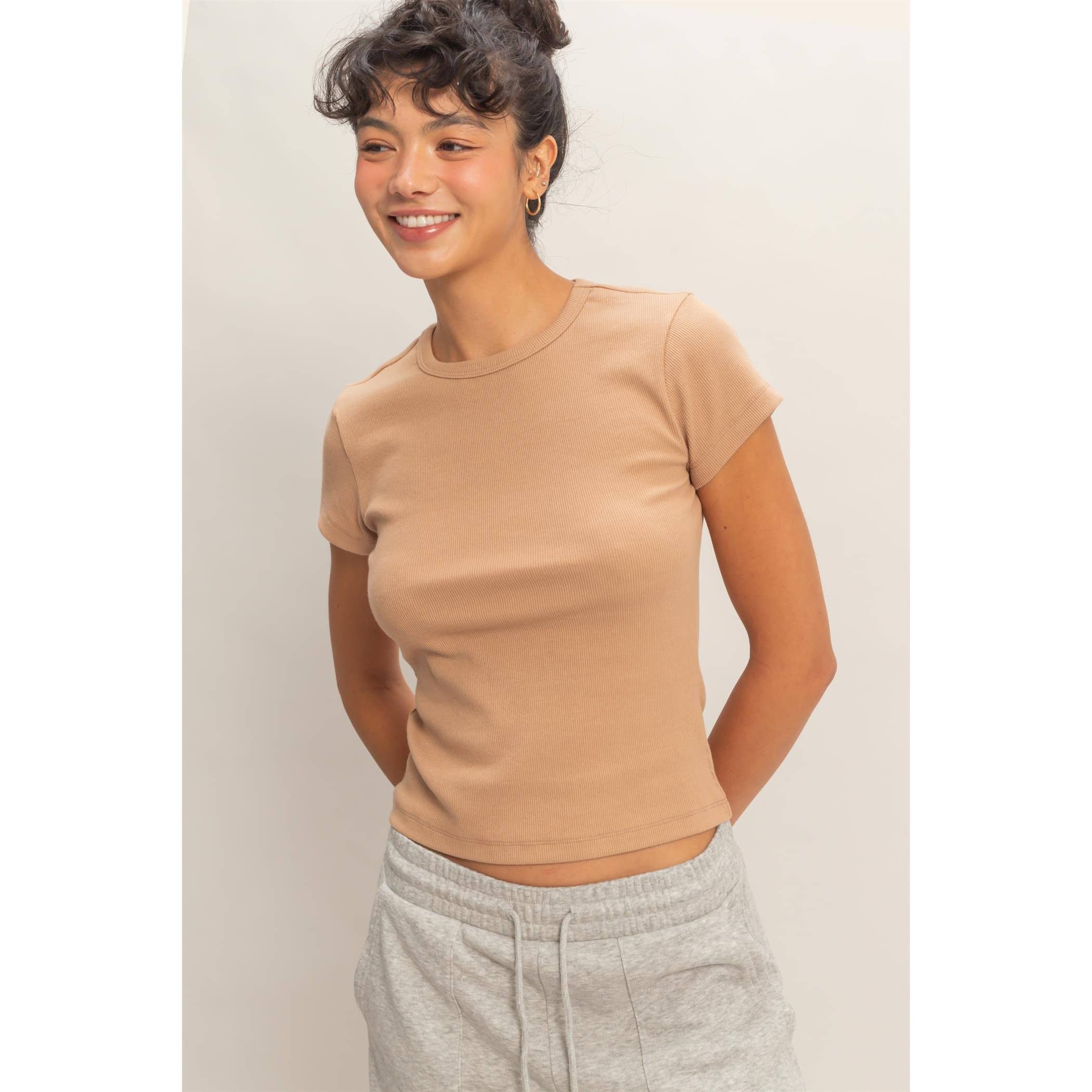 Lena - Ribbed Short Sleeve Tee