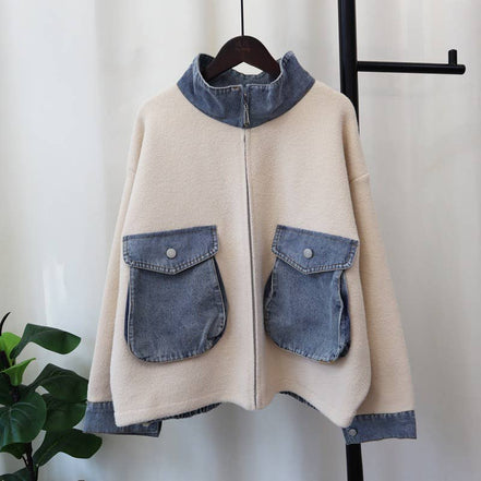 Kaitlyn - Cotton Denim Knit Zip-up Cardigan