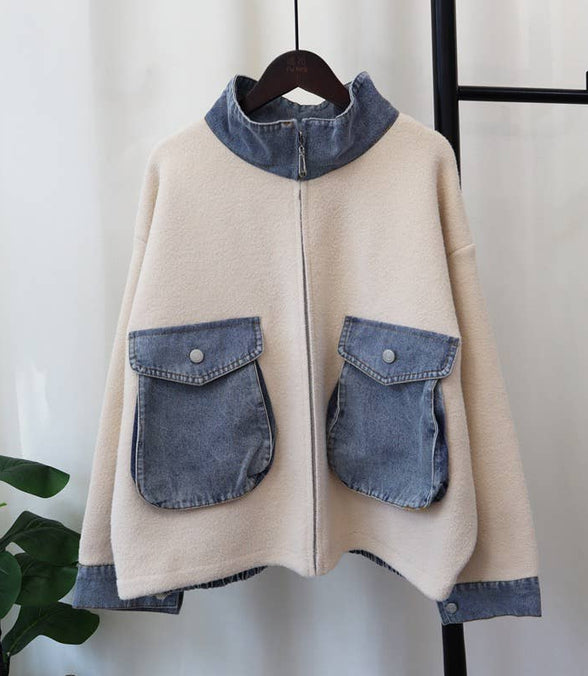 Kaitlyn - Cotton Denim Knit Zip-up Cardigan