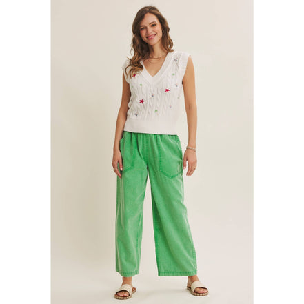 Kelly - Green Wide Leg Cotton Pants