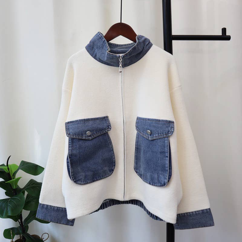 Kaitlyn - Cotton Denim Knit Zip-up Cardigan