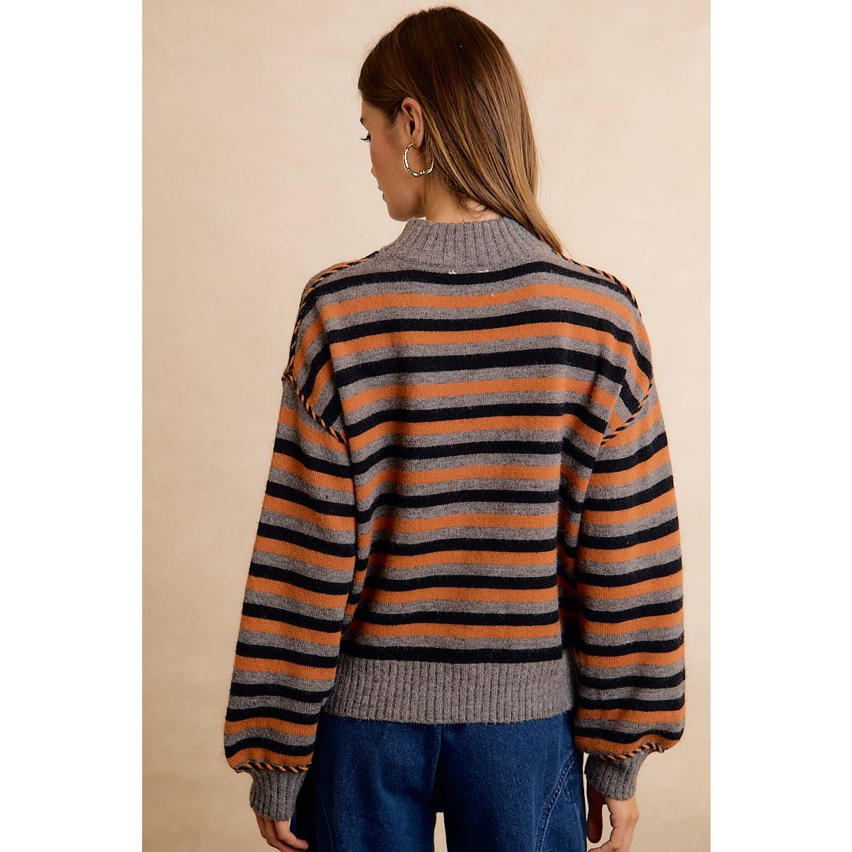 Coraline Striped Sweater - Gray, Orange, Black