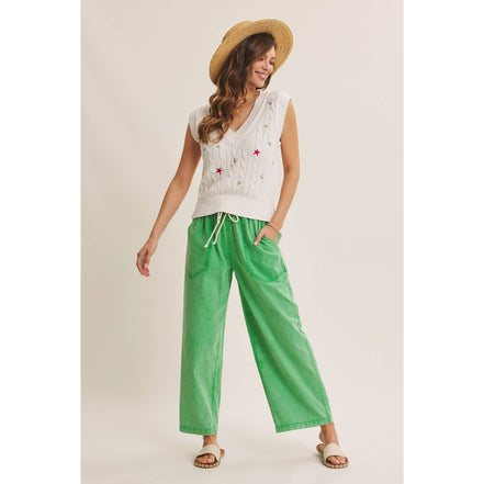 Kelly - Green Wide Leg Cotton Pants