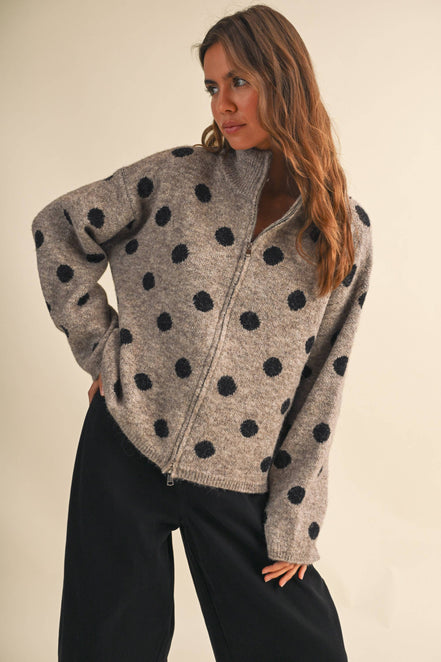Mary Jane Double Zip Polka Dot Sweater