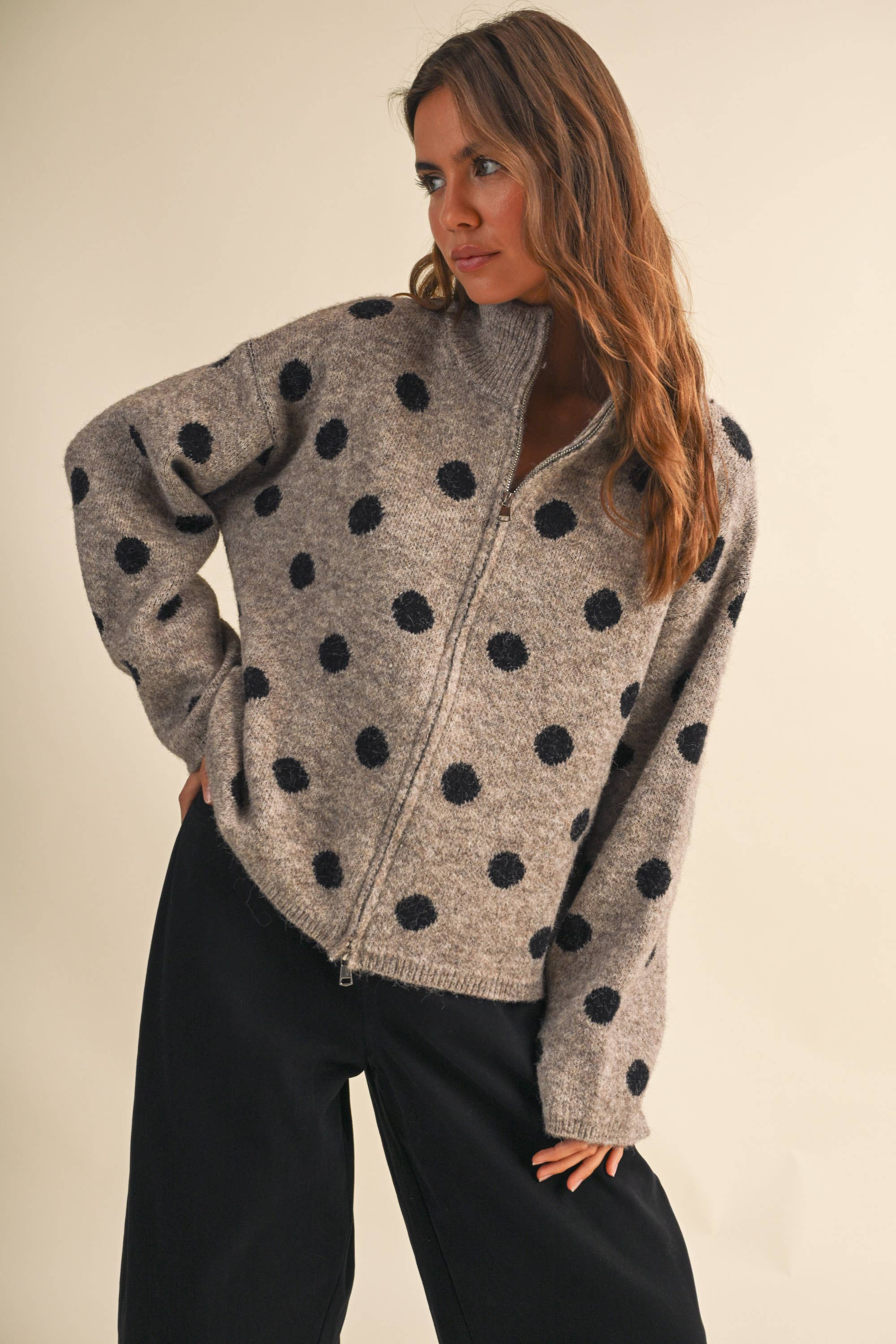 Mary Jane Double Zip Polka Dot Sweater