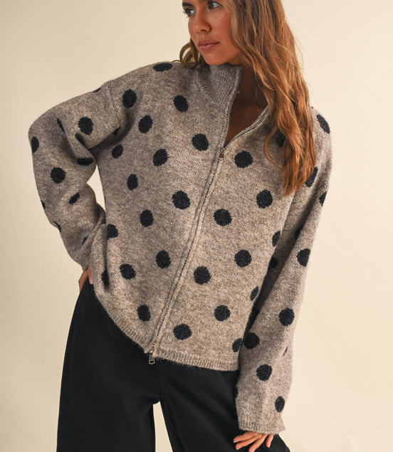Mary Jane Double Zip Polka Dot Sweater
