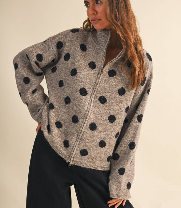 Mary Jane Double Zip Polka Dot Sweater
