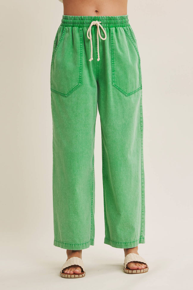 Kelly - Green Wide Leg Cotton Pants