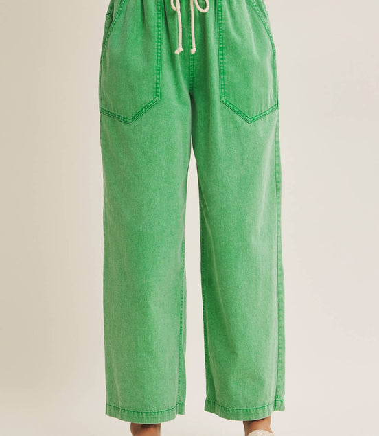 Kelly - Green Wide Leg Cotton Pants