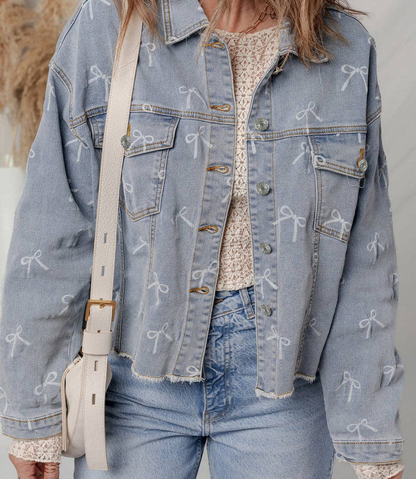 Rachelle -  Bow Printed Denim Jacket