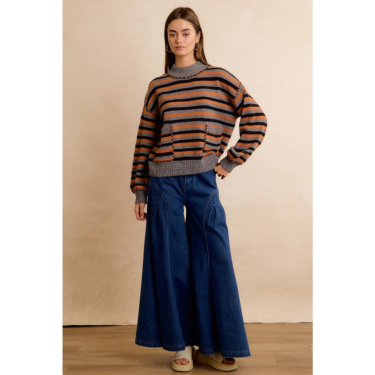 Coraline Striped Sweater - Gray, Orange, Black