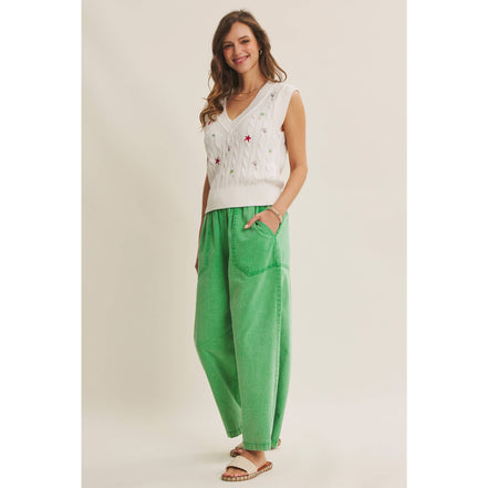 Kelly - Green Wide Leg Cotton Pants