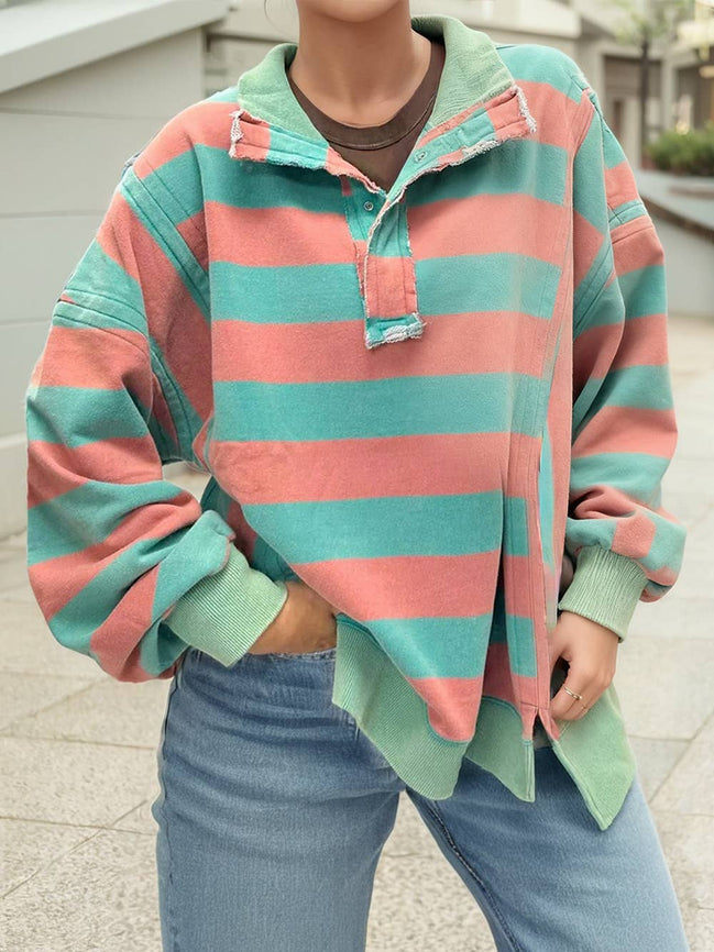 Bree -  Split Collar Striped Top