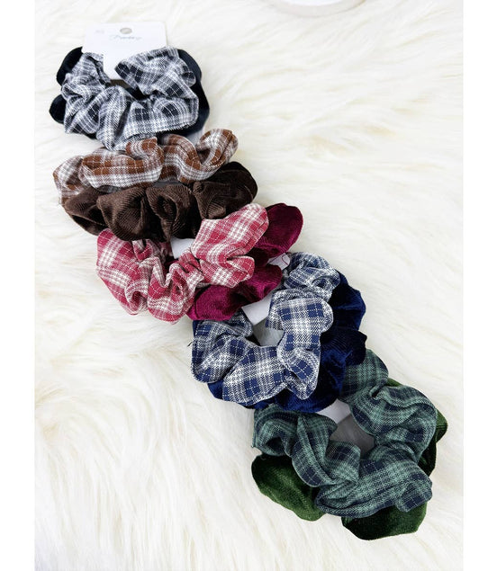 Plaid and Velvet Comb Scrunchies