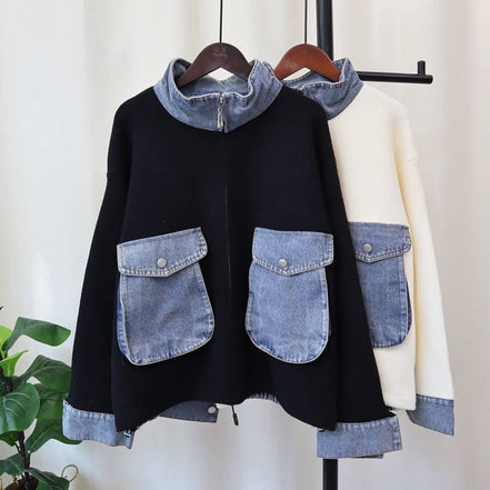 Kaitlyn - Cotton Denim Knit Zip-up Cardigan