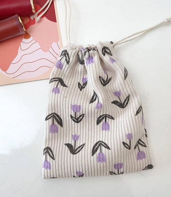 Junie - Floral Corduroy Drawstring Pouch