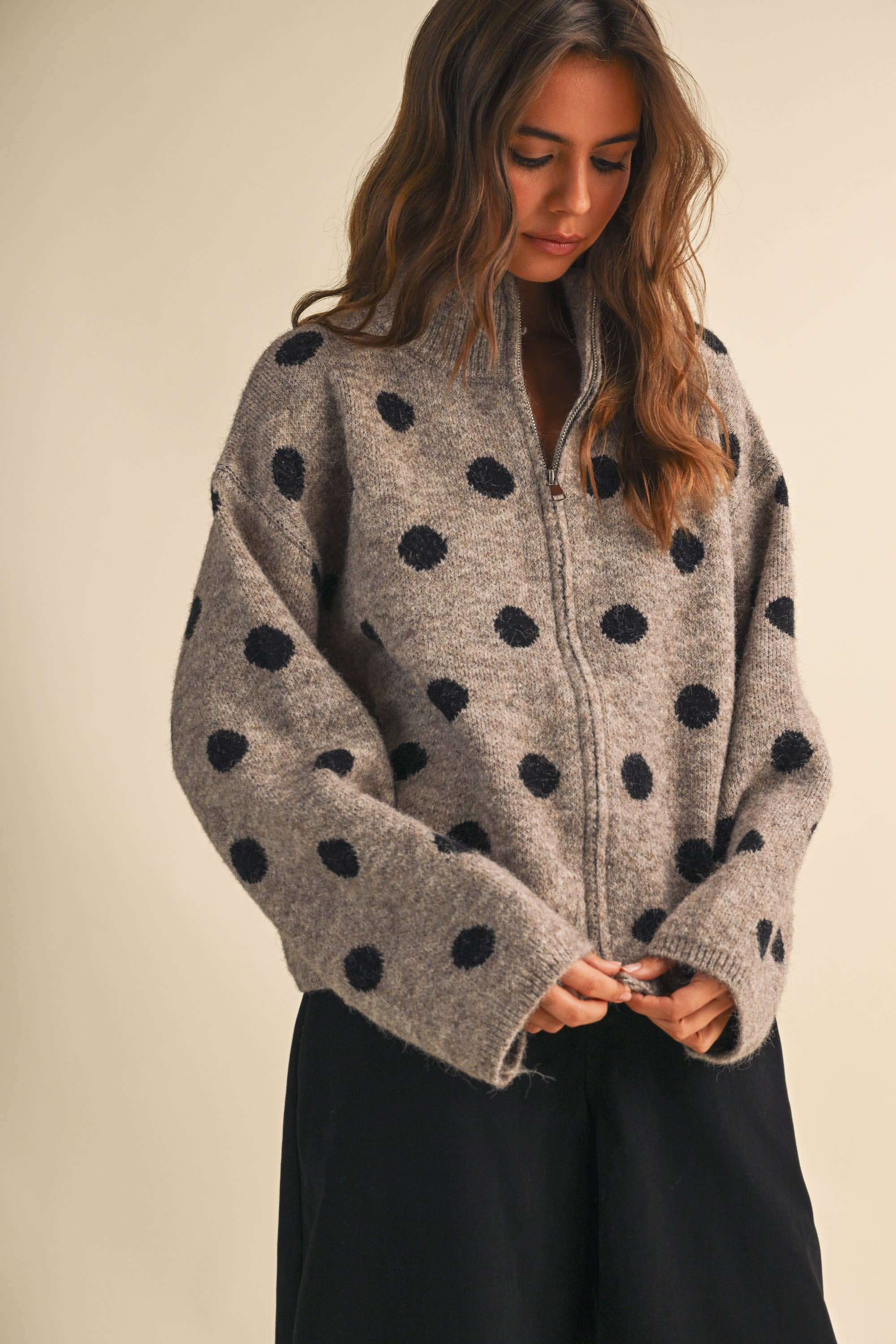 Mary Jane Double Zip Polka Dot Sweater