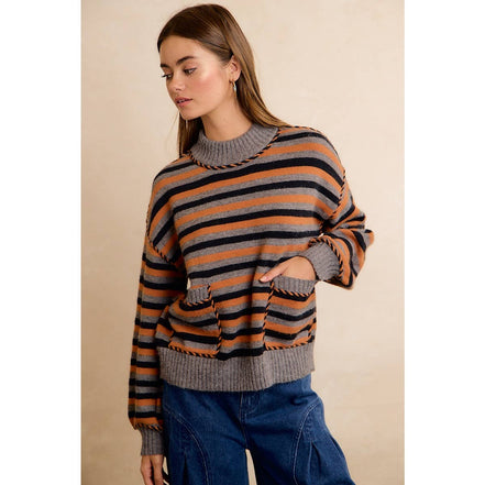 Coraline Striped Sweater - Gray, Orange, Black