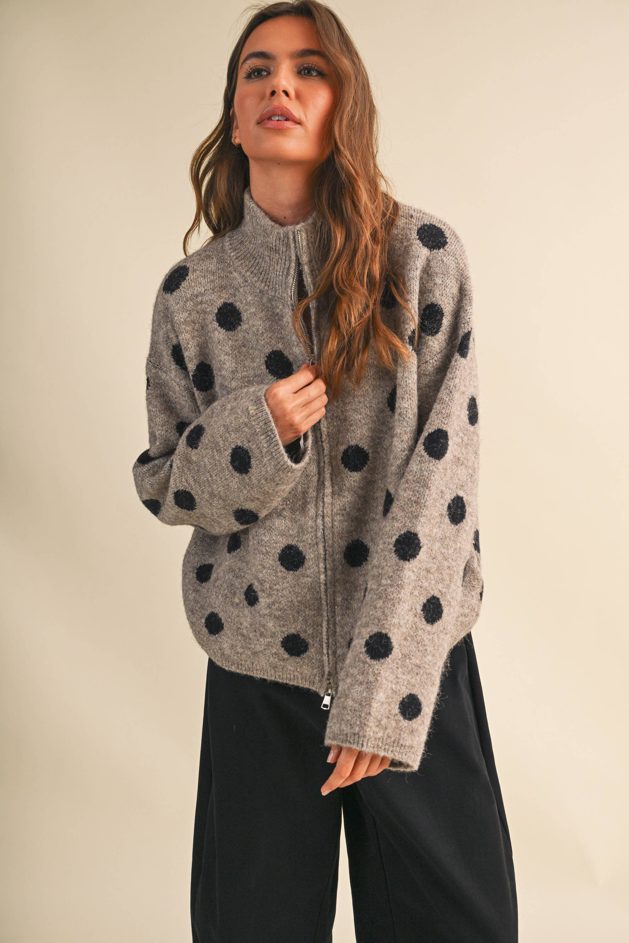 Mary Jane Double Zip Polka Dot Sweater