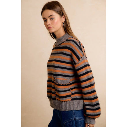 Coraline Striped Sweater - Gray, Orange, Black