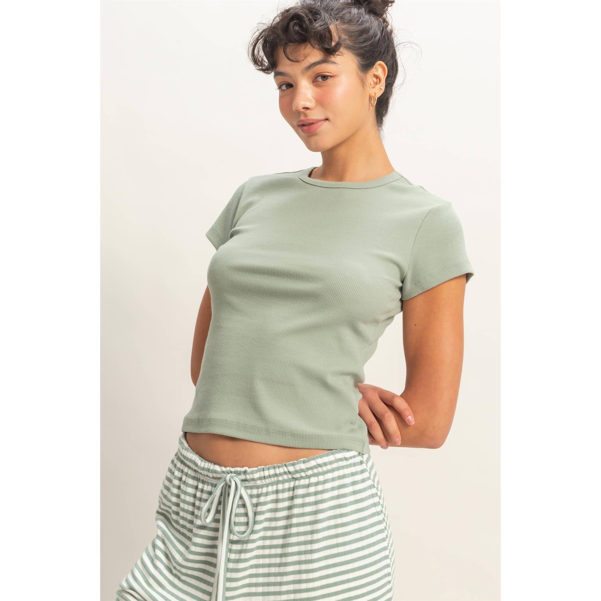 Lena - Ribbed Short Sleeve Tee