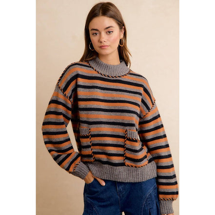 Coraline Striped Sweater - Gray, Orange, Black