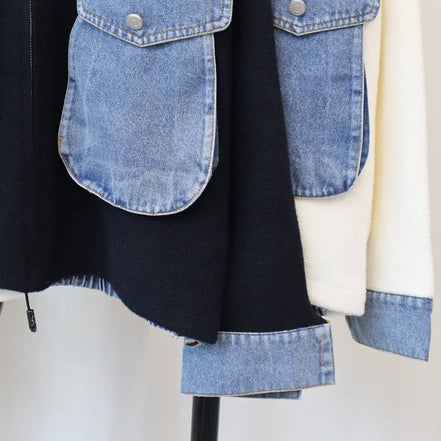 Kaitlyn - Cotton Denim Knit Zip-up Cardigan