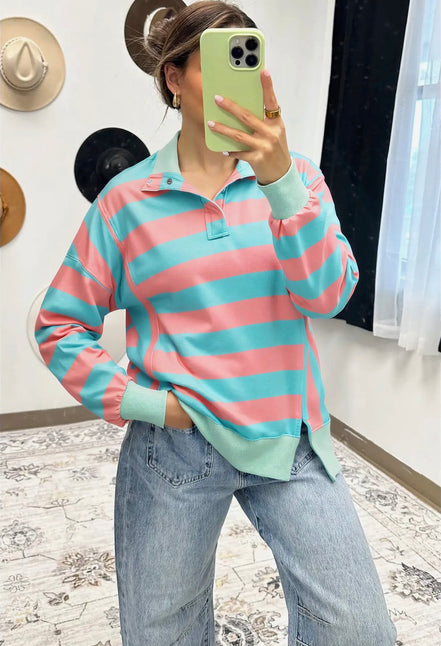 Bree -  Split Collar Striped Top