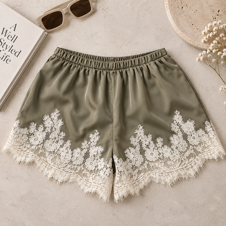 Melissa Satin Shorts with Lace